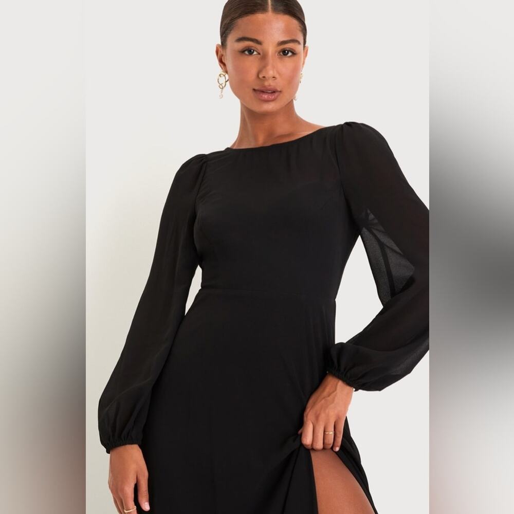 NWOT Lulus Prestigious Poise Black Backless Balloon Sleeve Maxi Dress Size XS - Picture 4 of 13